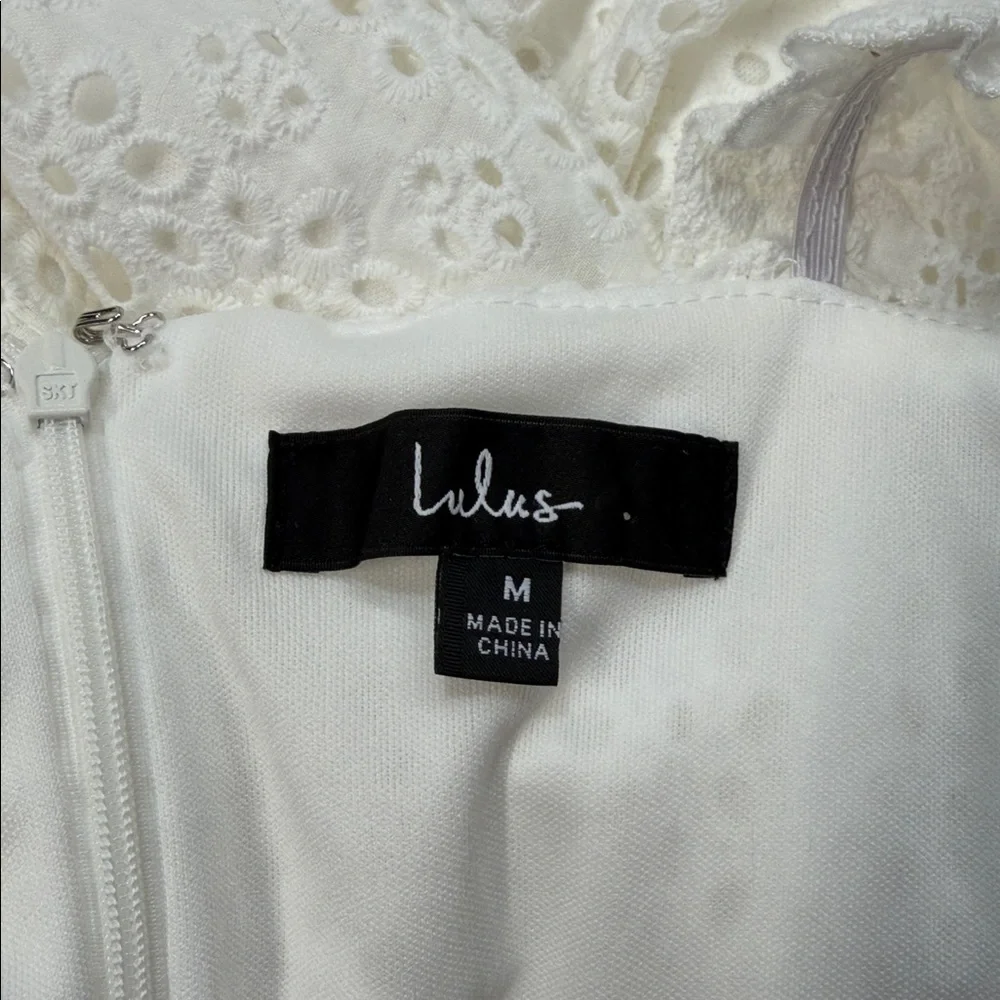 Lulu's Sincere Sweetheart White Cream Eyelet Lace Ruffled Midi Dress Size Medium - Picture 11 of 13